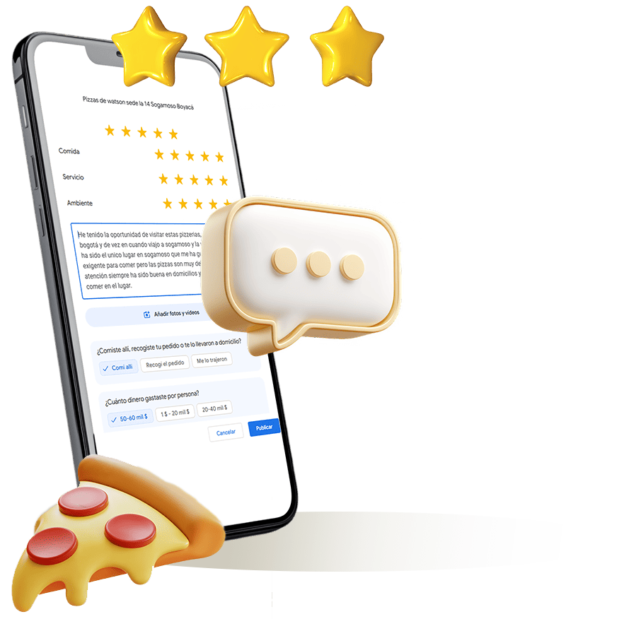 Ilustración de reseñas de Google para Pizzas Watson